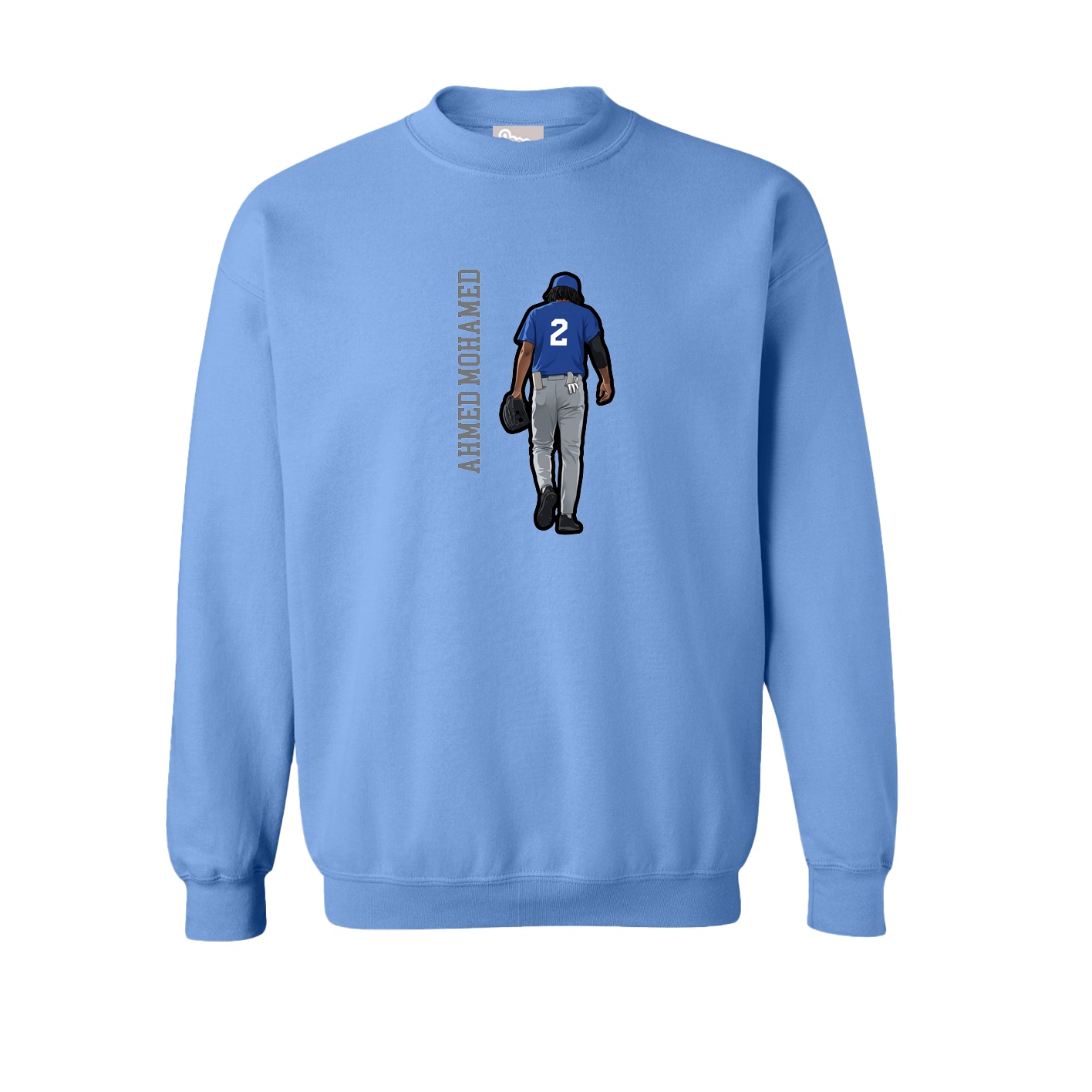 Fleece Crew — Name Vertical in Powder Blue