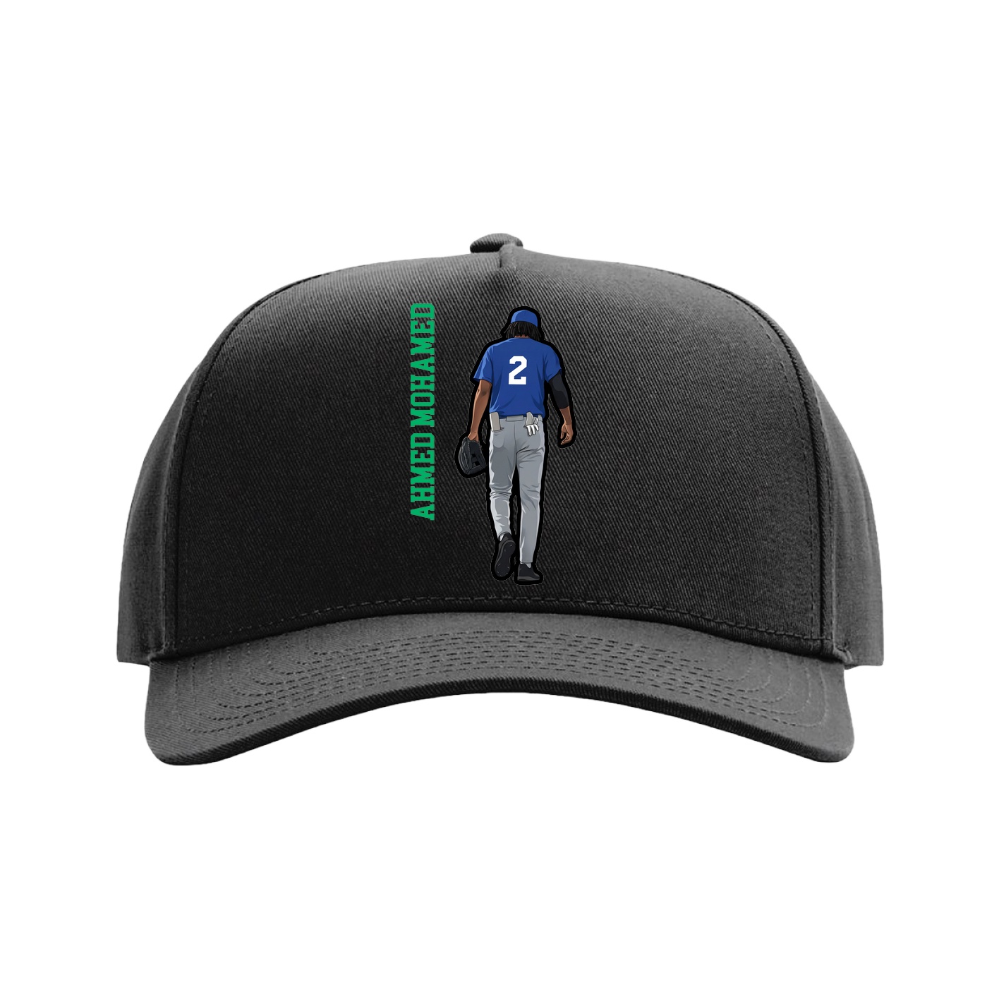 Full Fabric Five-Panel Champ Cap — Name Vertical in Black
