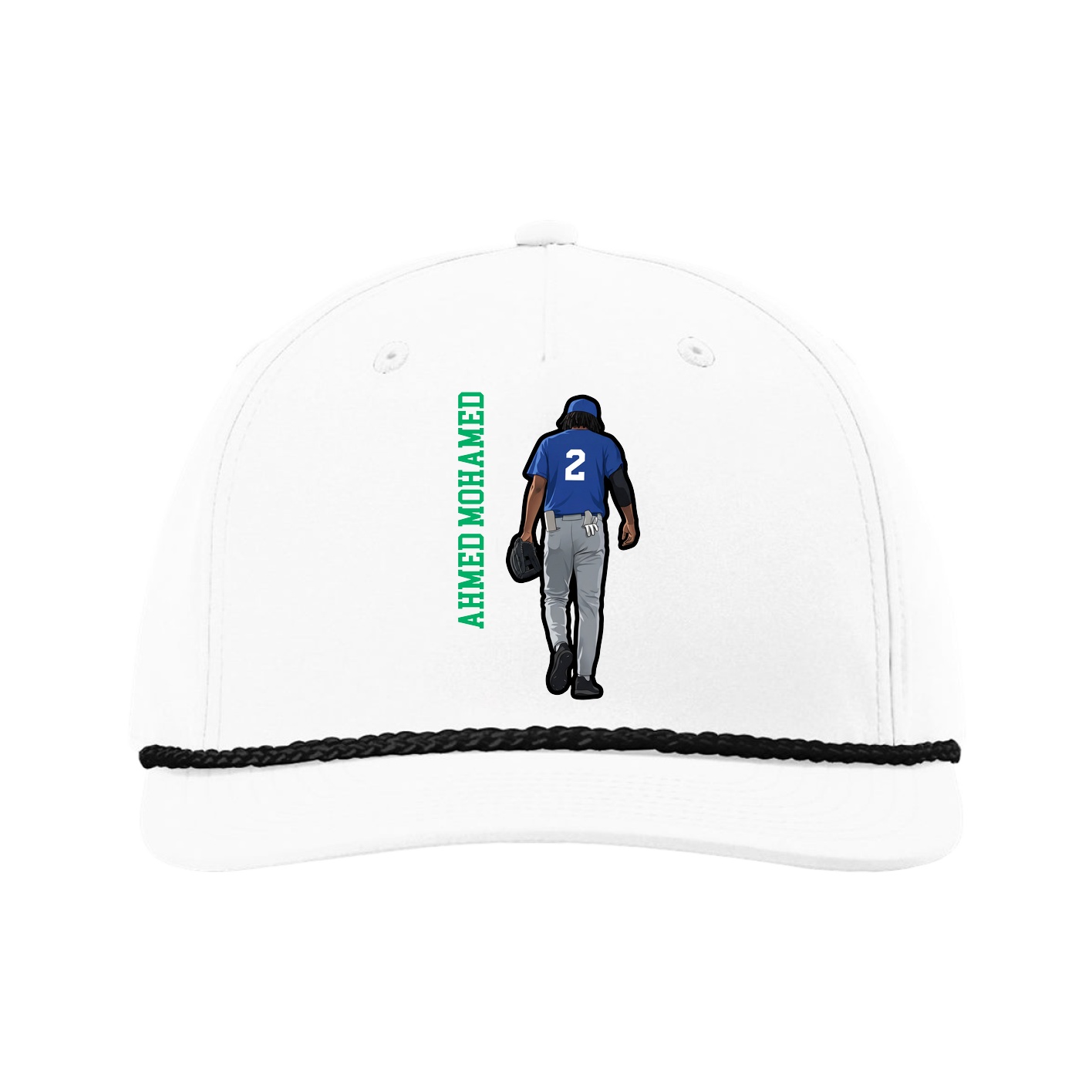 Five-Panel Classic Rope Cap — Name Vertical in White
