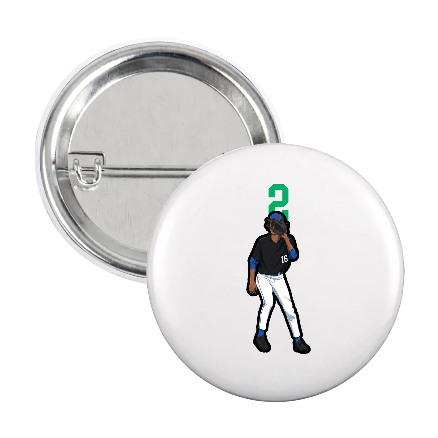 Game Day Button — Number Top in White