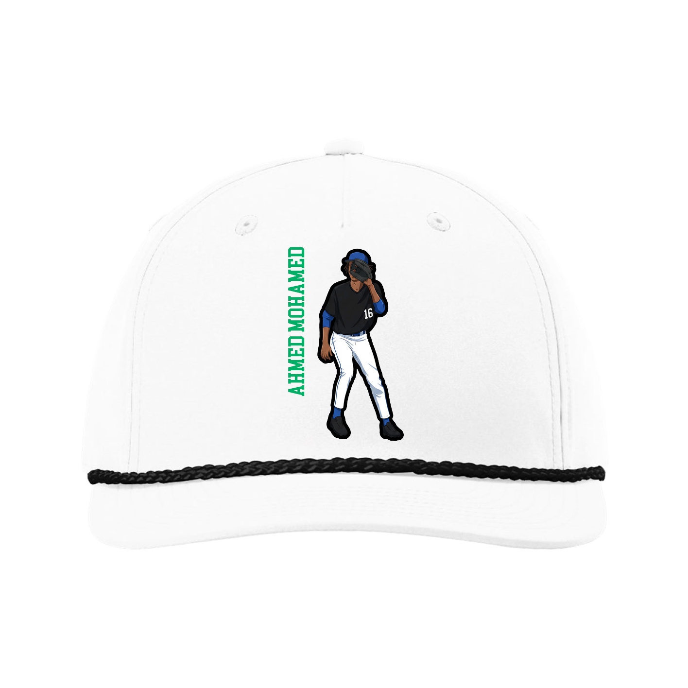 Five-Panel Classic Rope Cap — Name Vertical in White