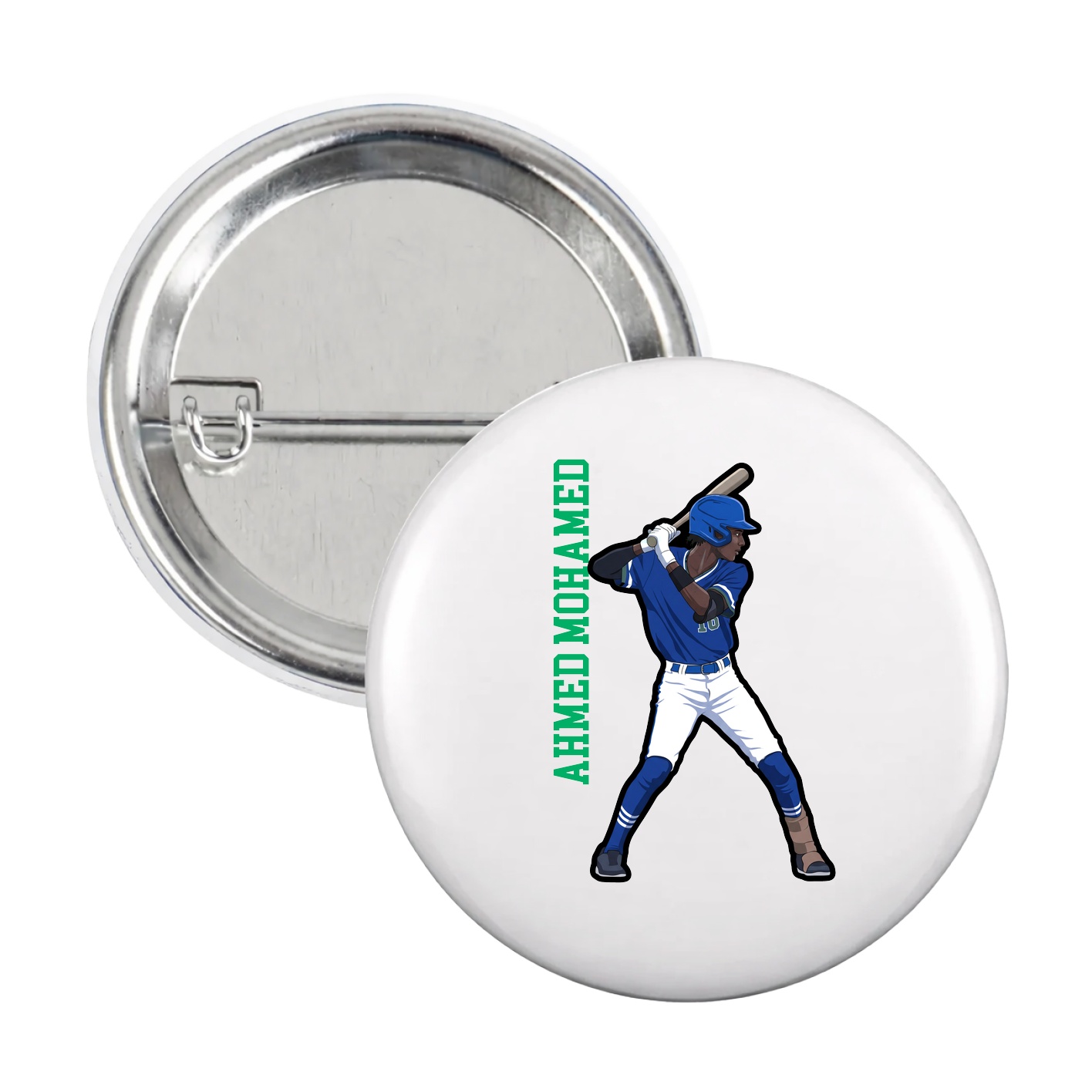 Game Day Button — Name Vertical in White
