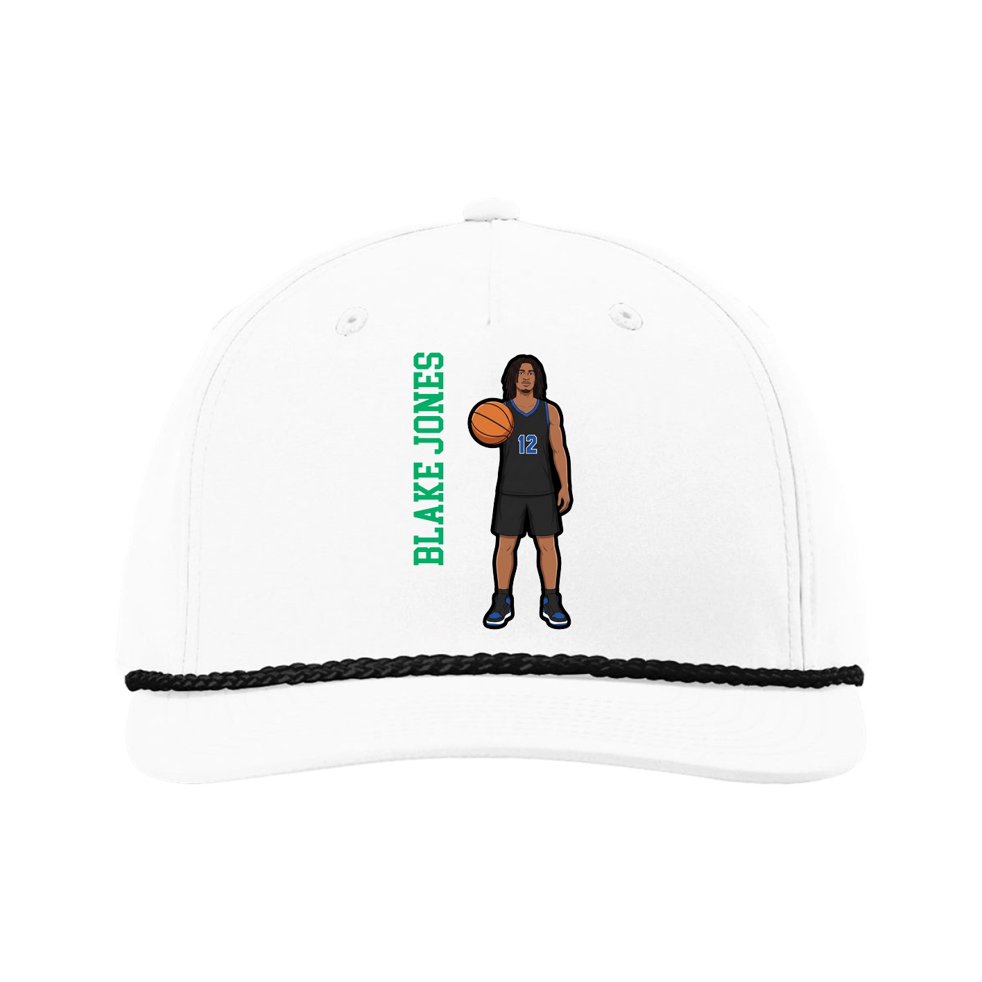 Five-Panel Classic Rope Cap — Name Vertical in White