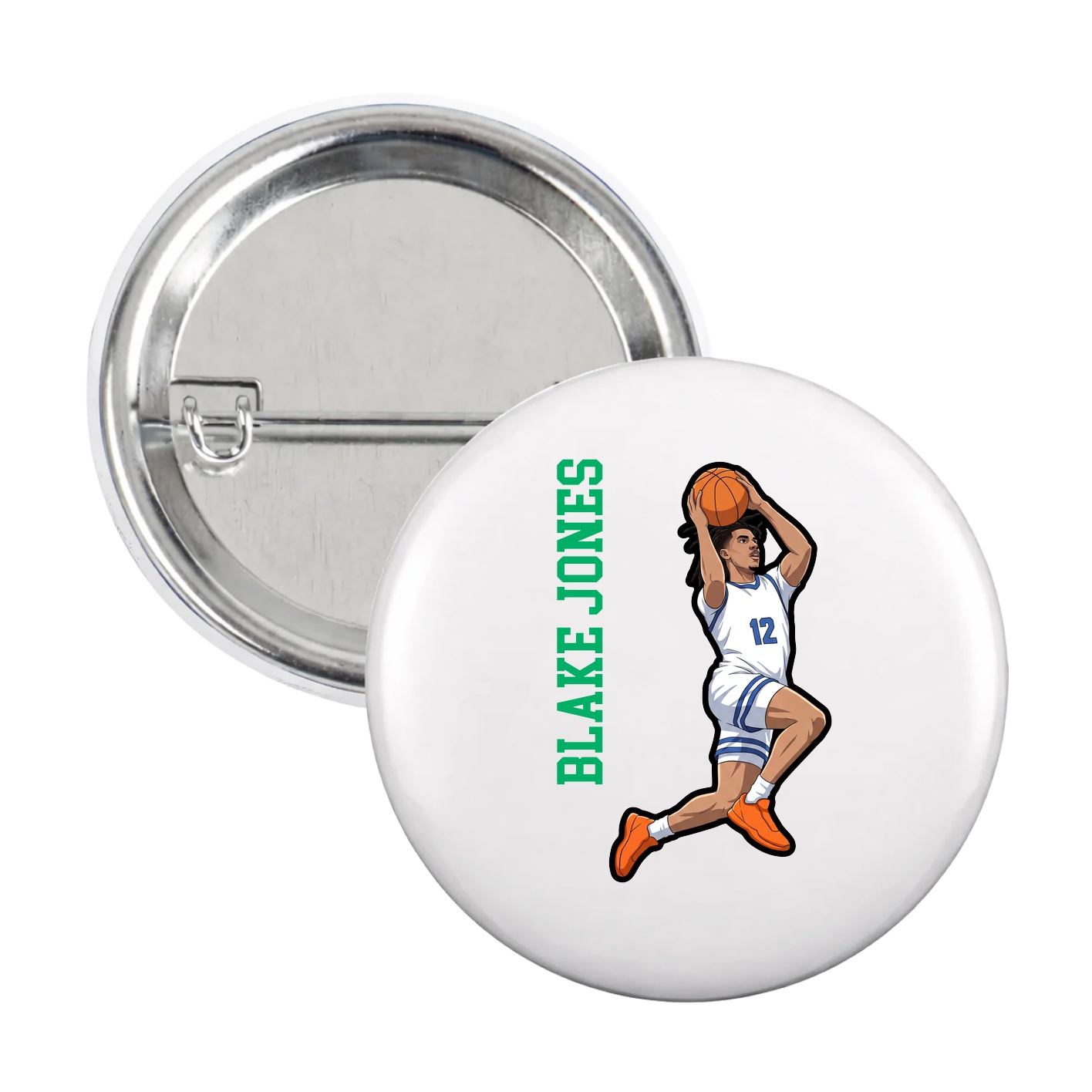 Game Day Button — Name Vertical in White