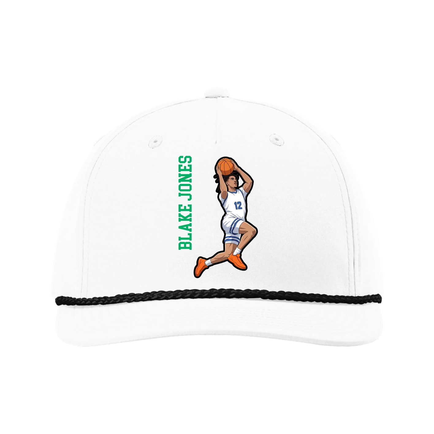 Five-Panel Classic Rope Cap — Name Vertical in White