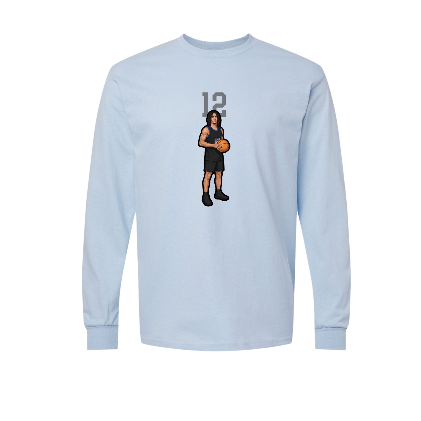 Long Sleeve Tee — Number Top in Light Blue