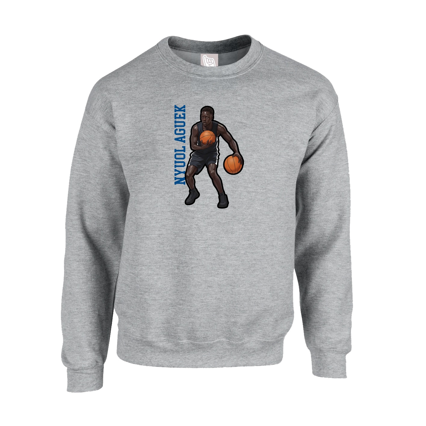 Fleece Crew — Name Vertical in Grey