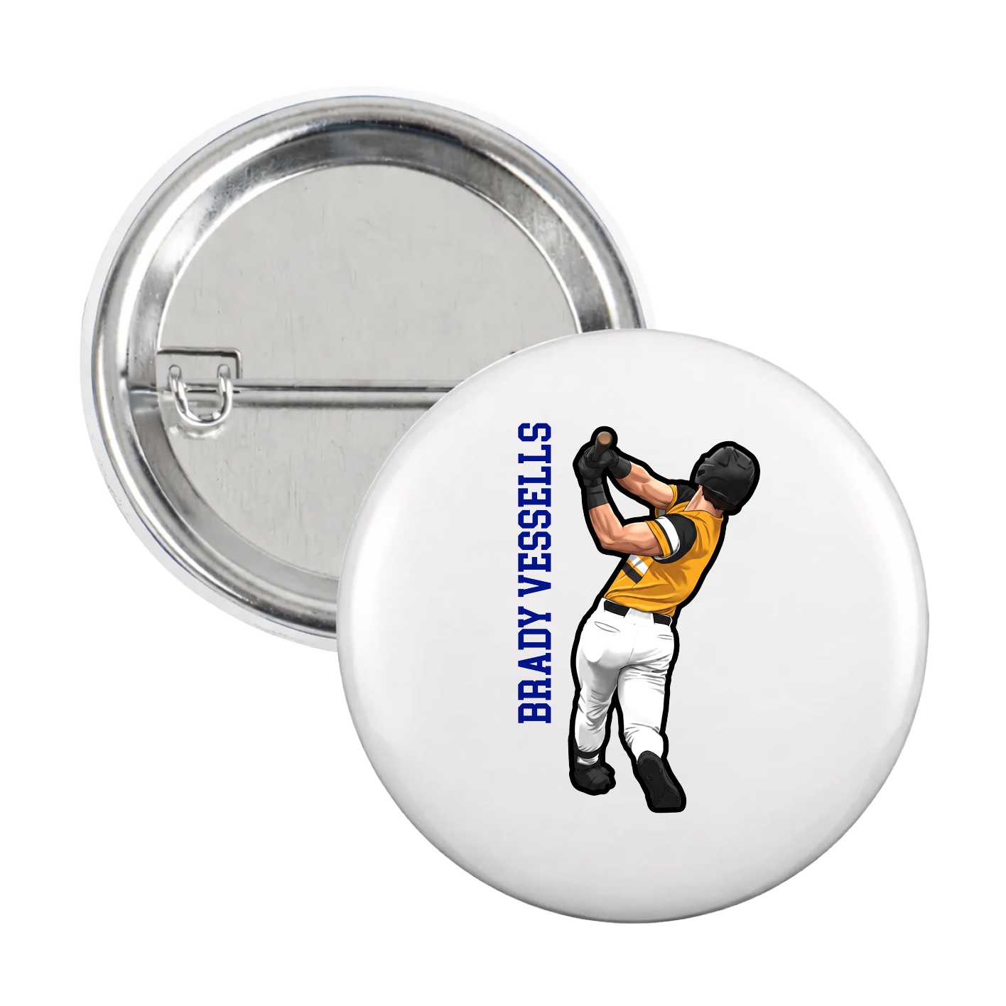 Game Day Button — Name Vertical in White