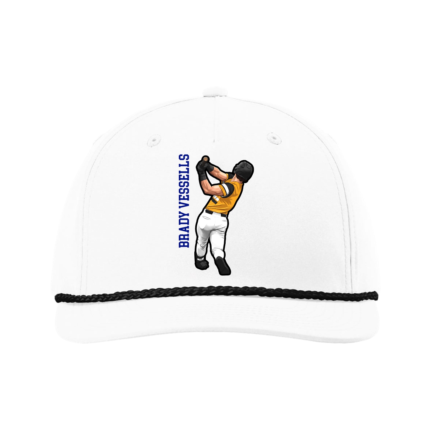 Five-Panel Classic Rope Cap — Name Vertical in White