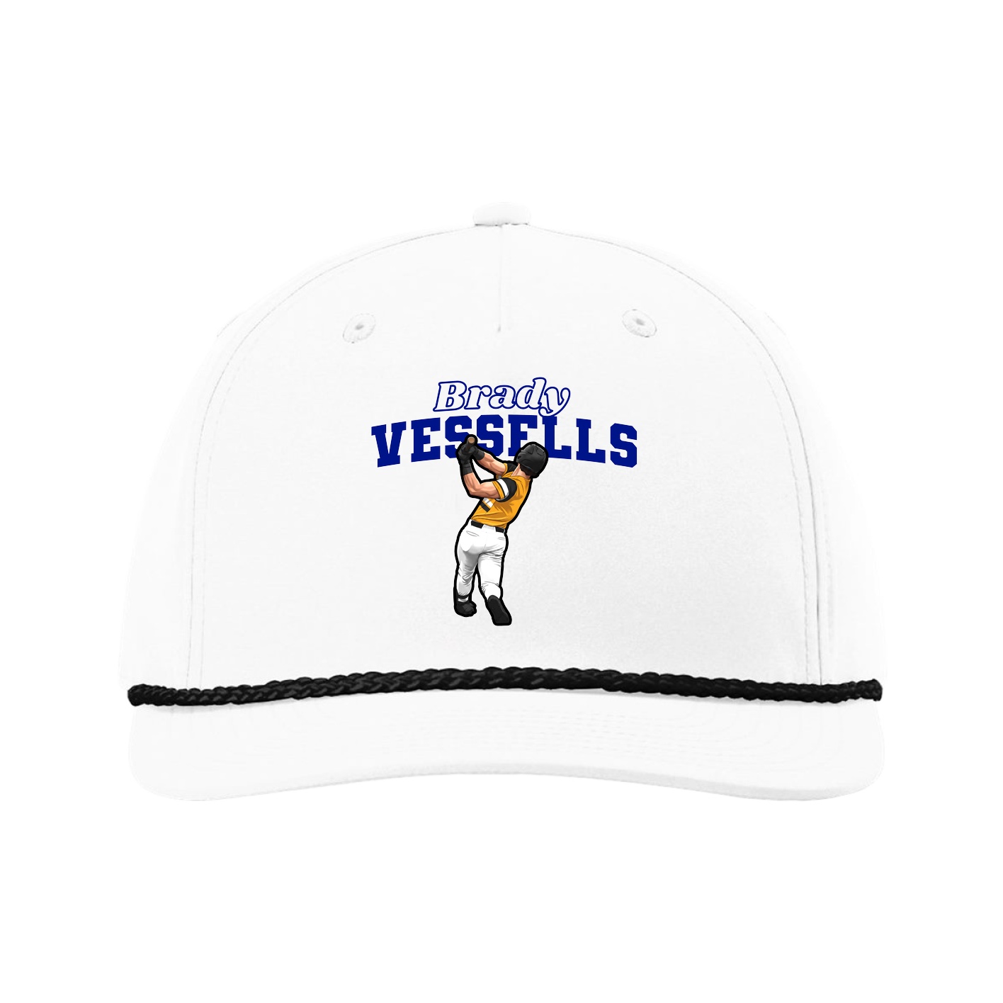 Five-Panel Classic Rope Cap — Name Arch in White