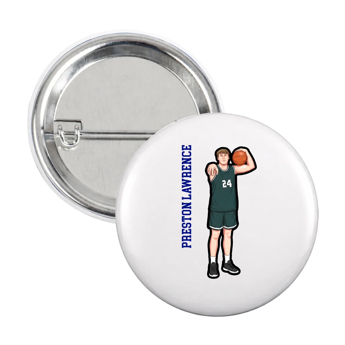 Game Day Button — Name Vertical in White