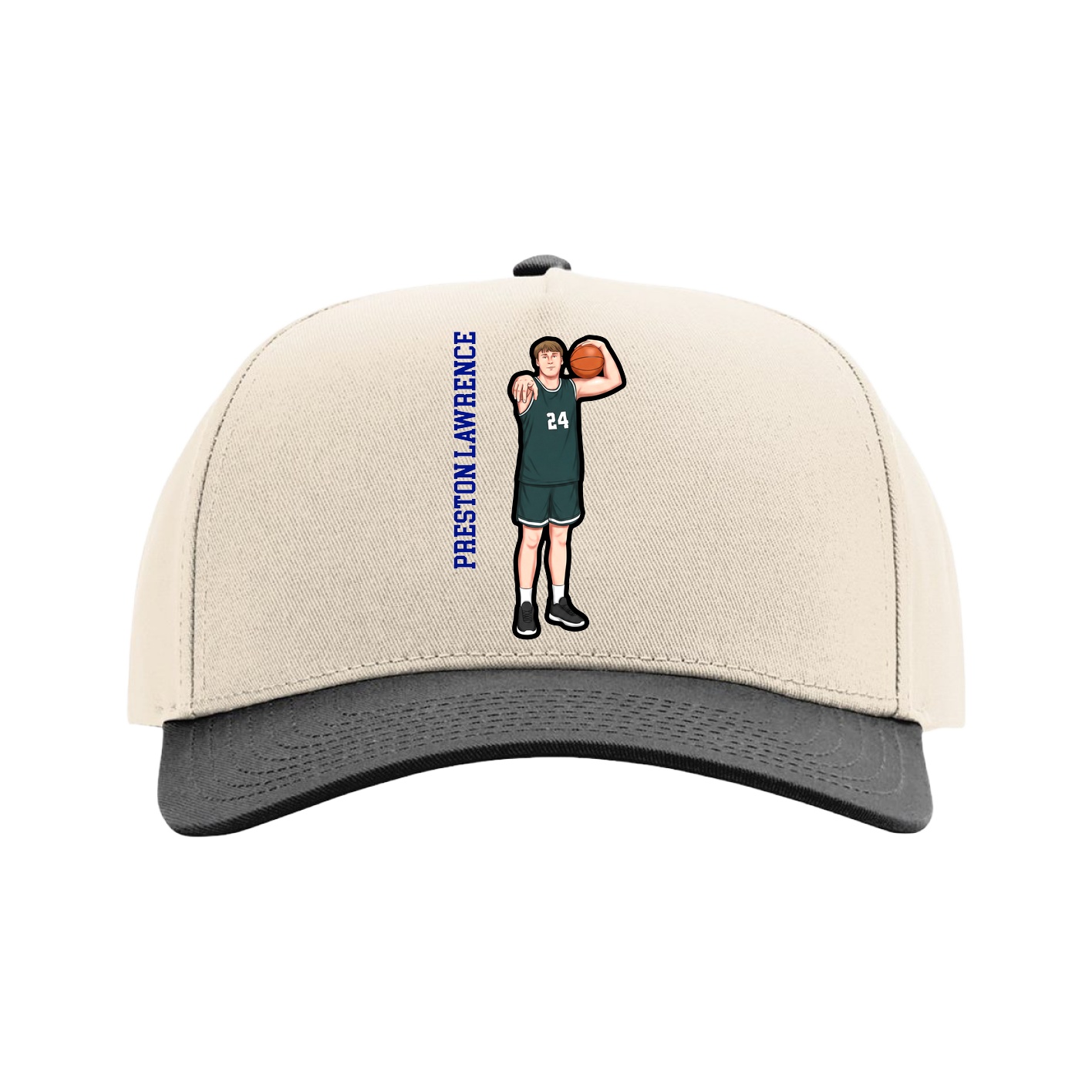 Full Fabric Five-Panel Champ Cap — Name Vertical in Cream/Black