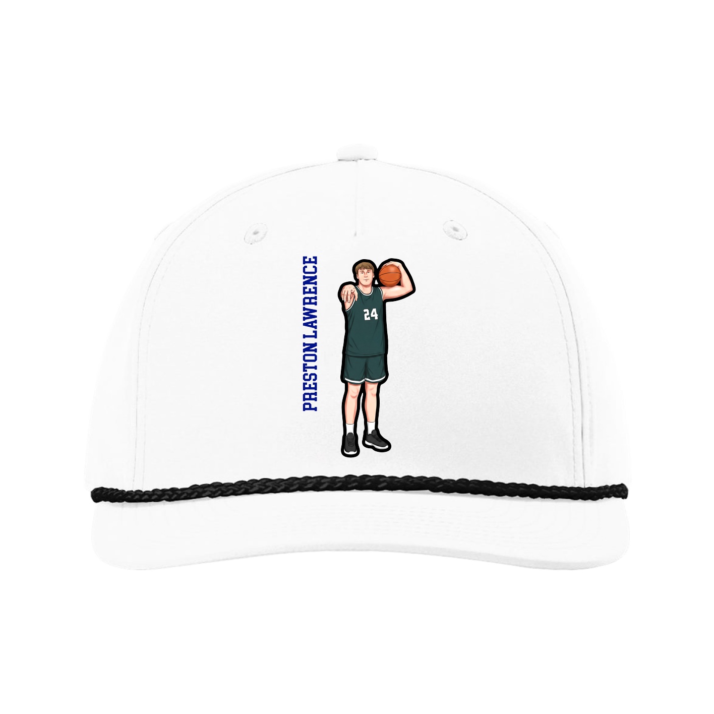 Five-Panel Classic Rope Cap — Name Vertical in White