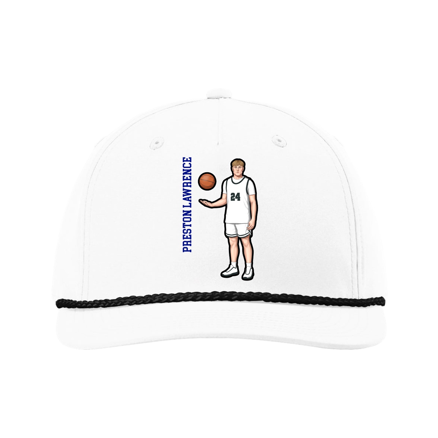 Five-Panel Classic Rope Cap — Name Vertical in White
