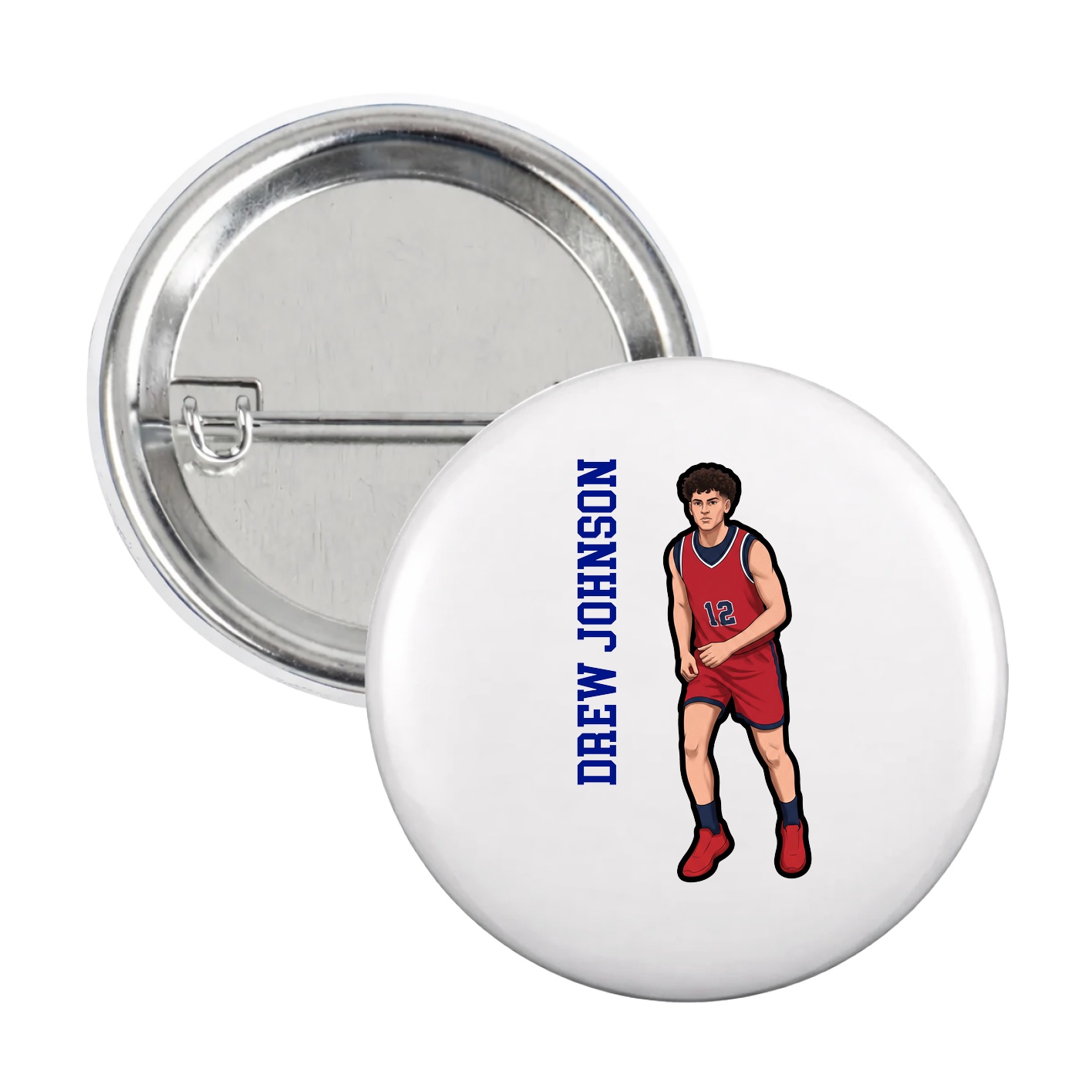 Game Day Button — Name Vertical in White