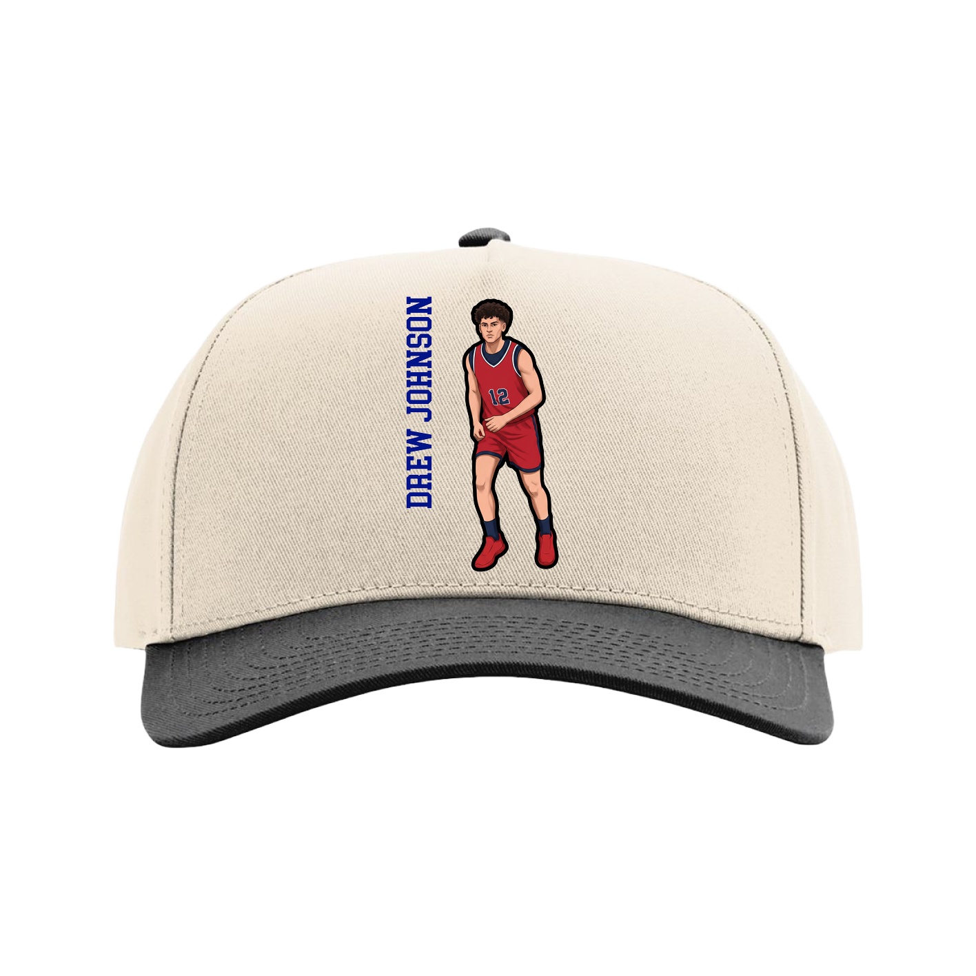 Full Fabric Five-Panel Champ Cap — Name Vertical in Cream/Black
