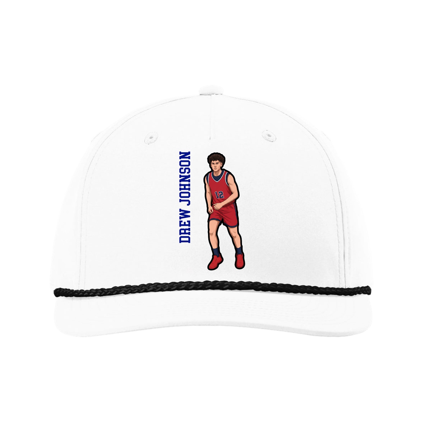 Five-Panel Classic Rope Cap — Name Vertical in White