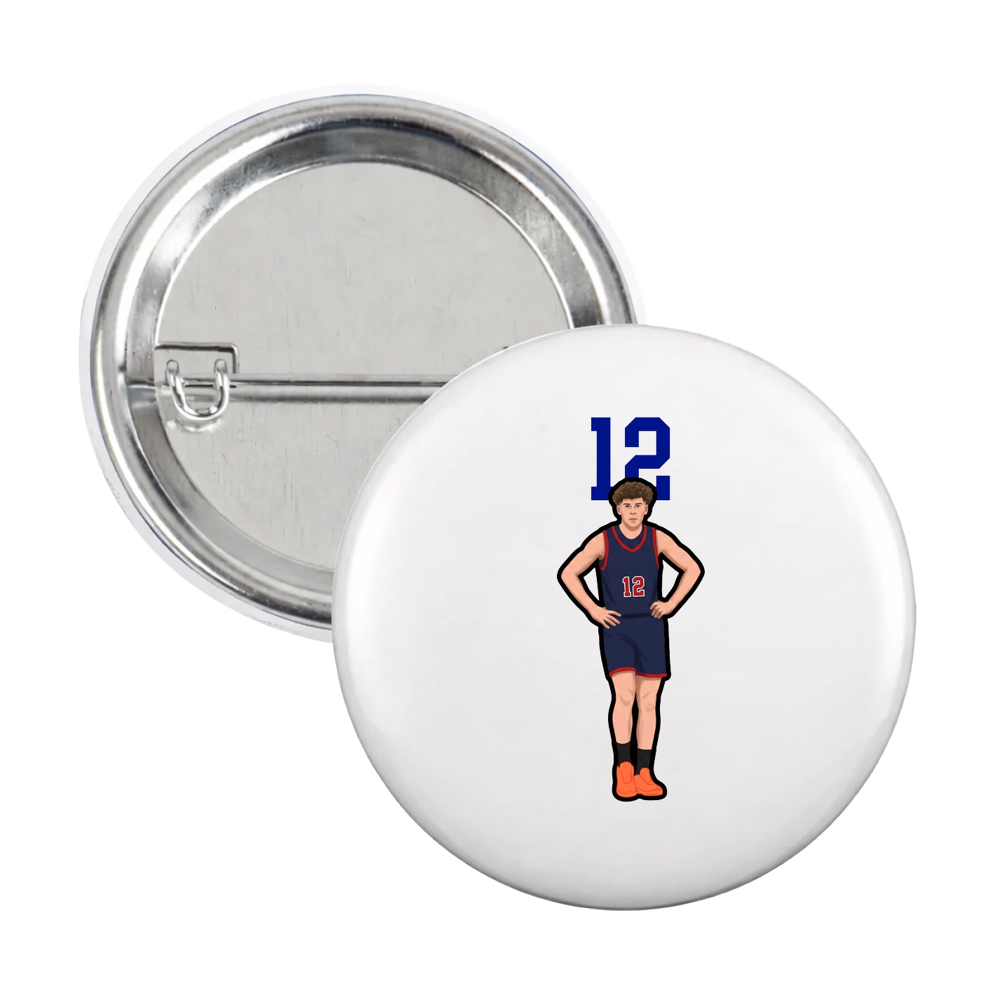 Game Day Button — Number Top in White
