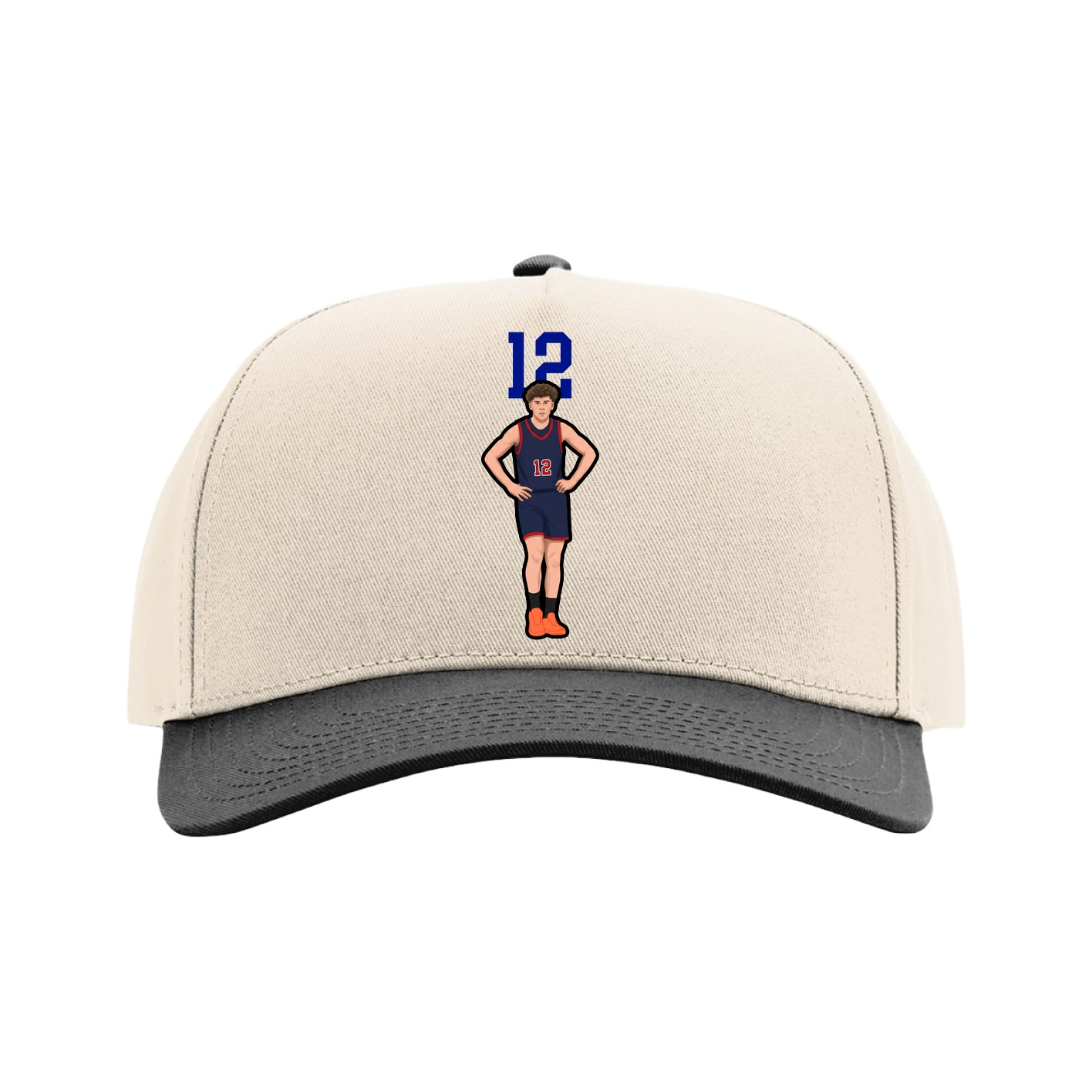 Full Fabric Five-Panel Champ Cap — Number Top in Cream/Black