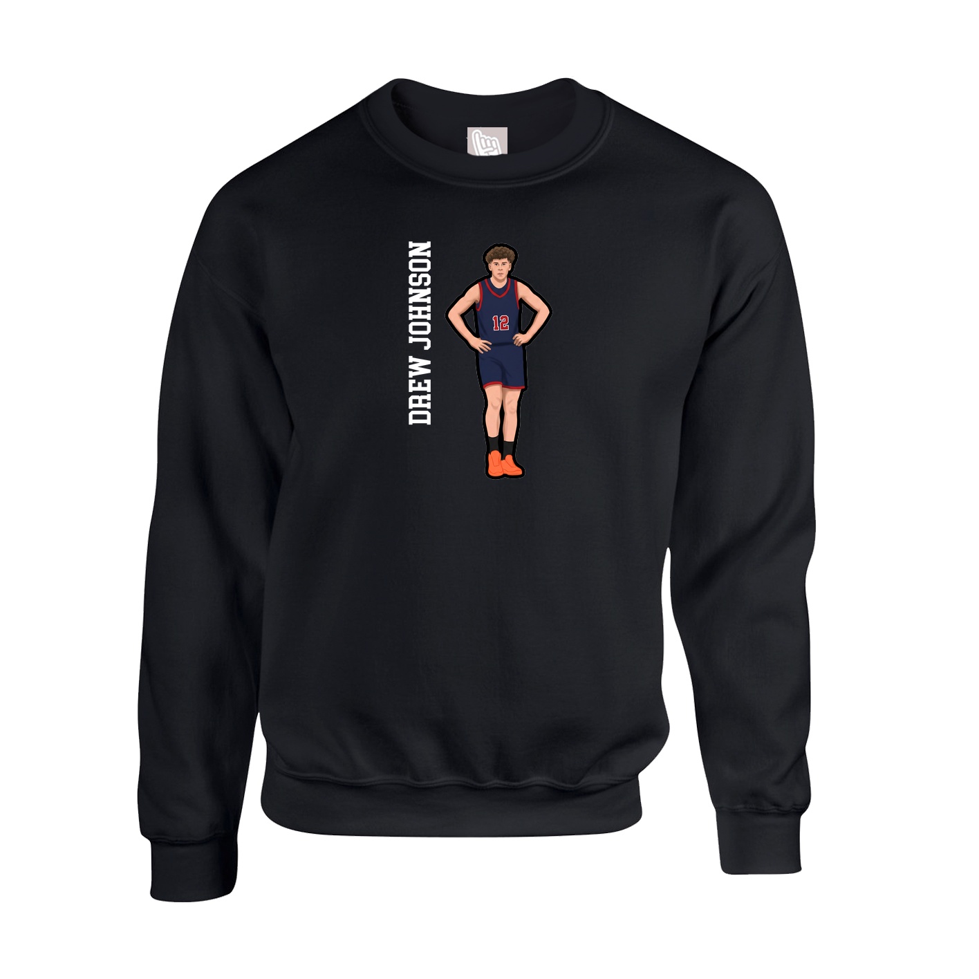 Fleece Crew — Name Vertical in Black