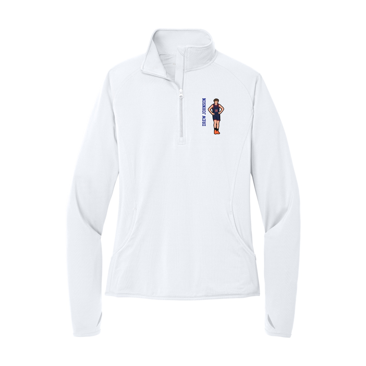 Women's Q-Zip Pullover — Name Vertical in White