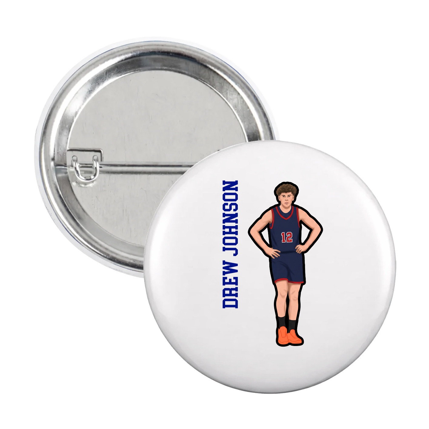 Game Day Button — Name Vertical in White