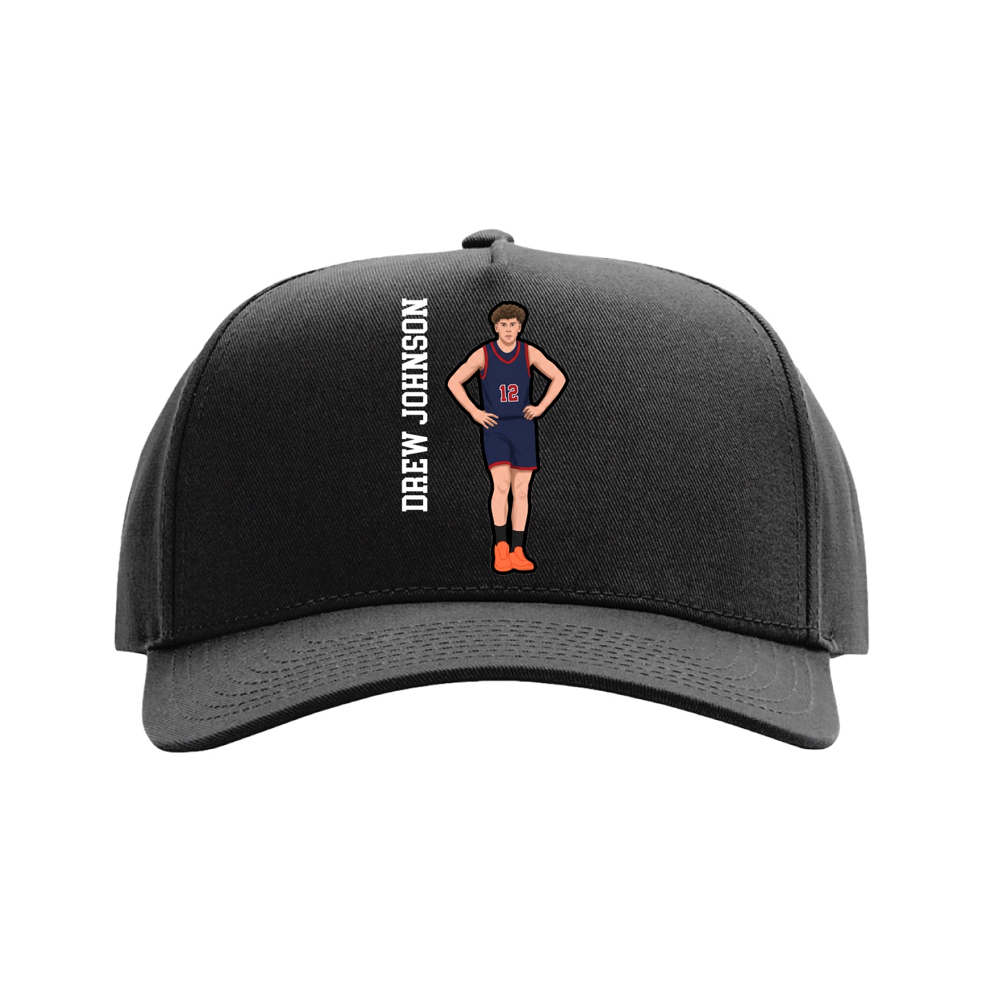 Full Fabric Five-Panel Champ Cap — Name Vertical in Black