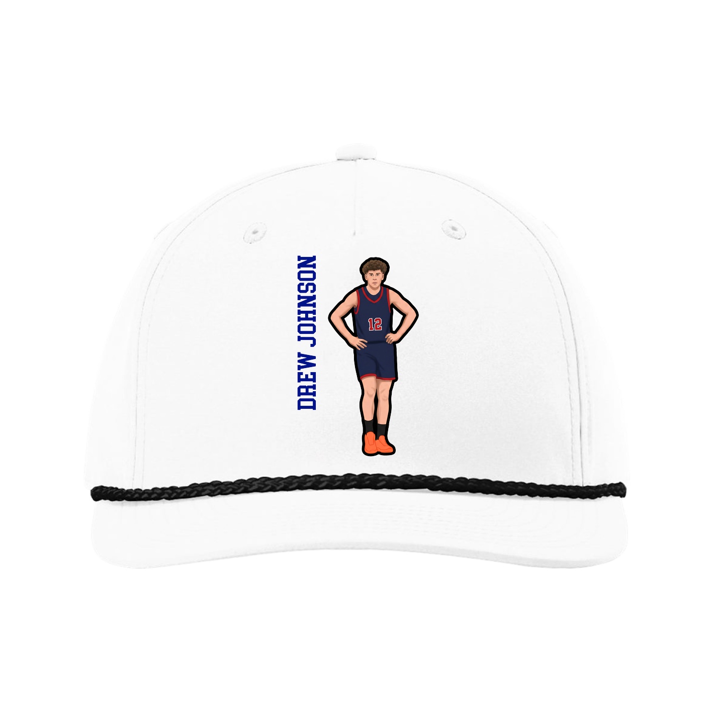Five-Panel Classic Rope Cap — Name Vertical in White