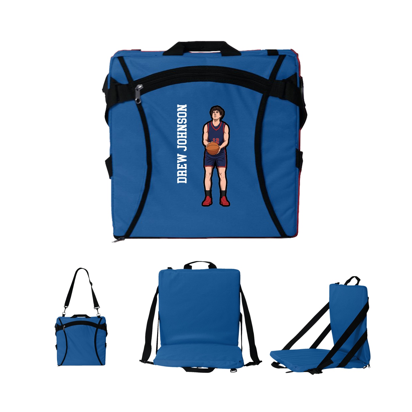 Folding Stadium Seat — Name Vertical in Royal