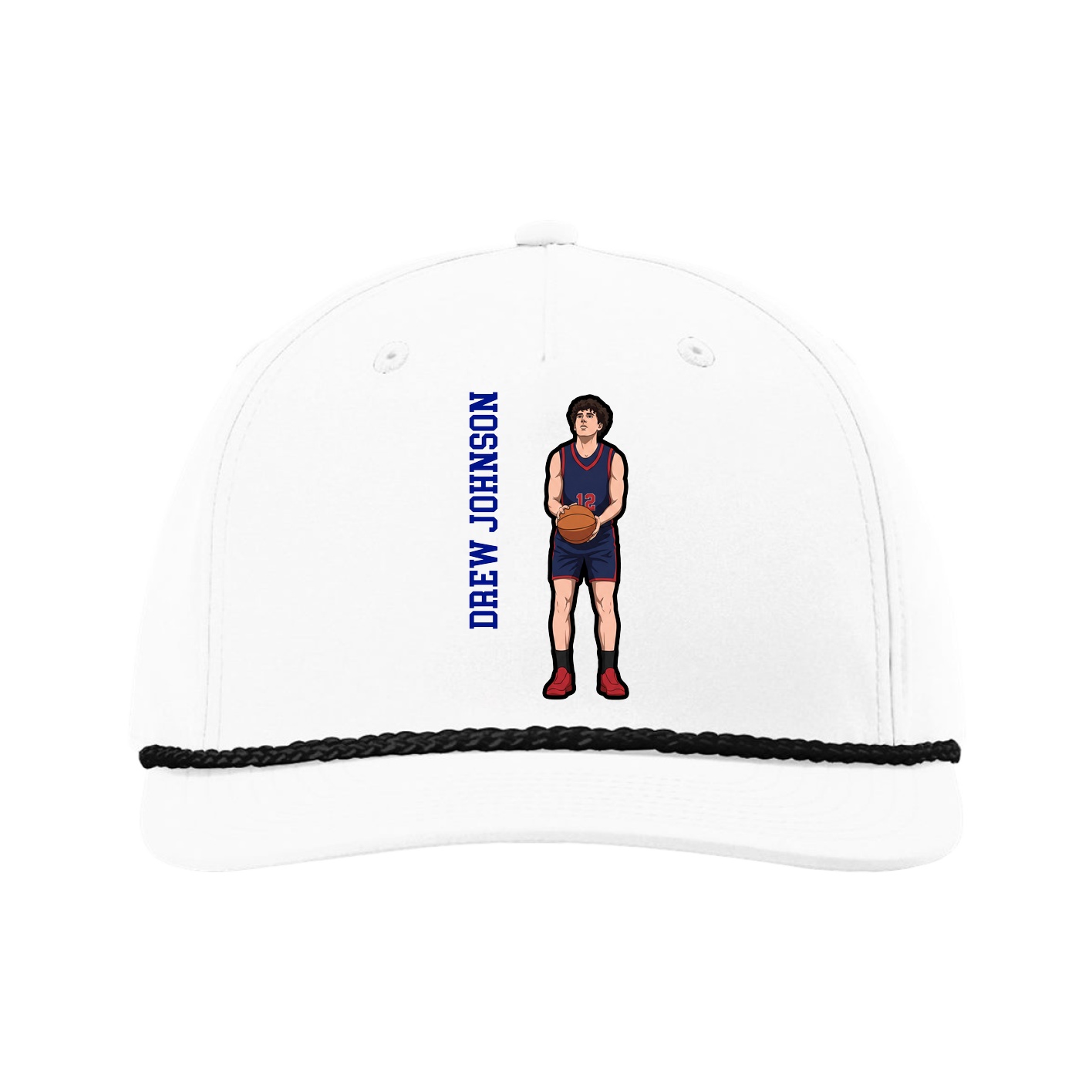 Five-Panel Classic Rope Cap — Name Vertical in White