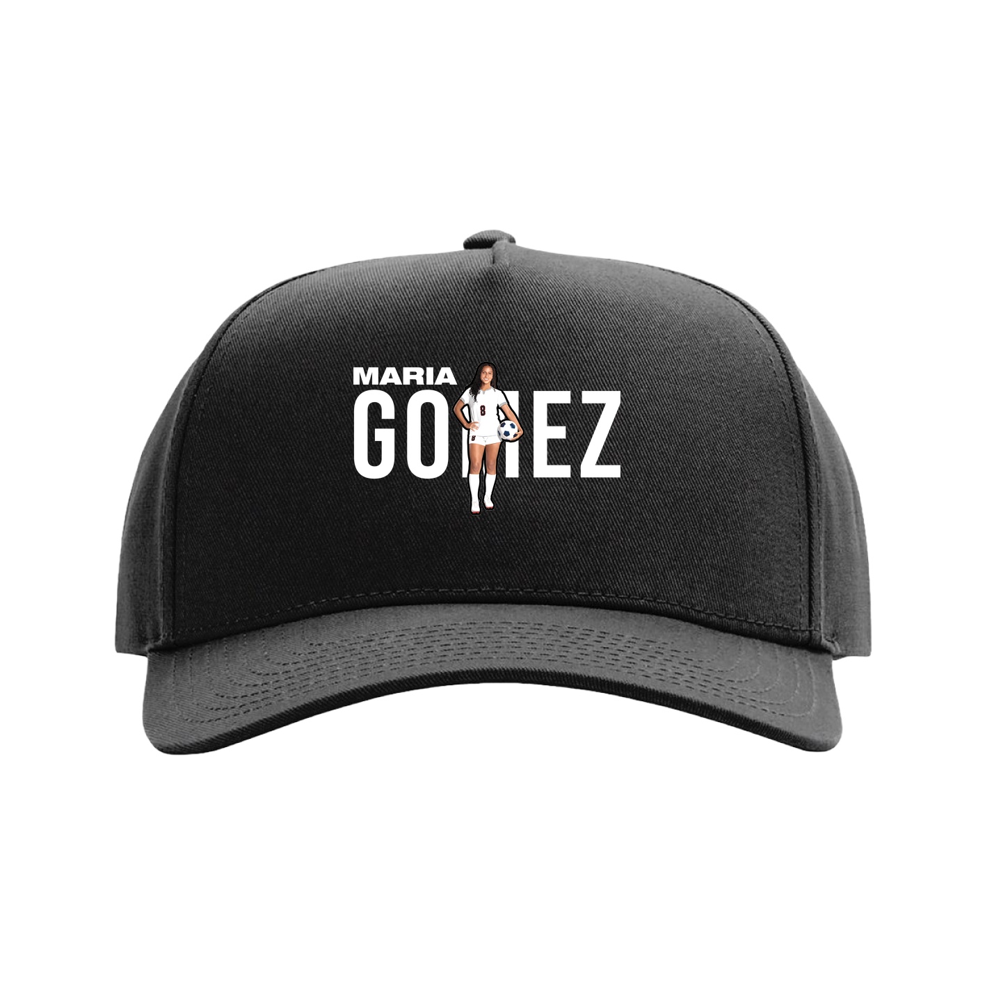 Full Fabric Five-Panel Champ Cap — Player Name in Black