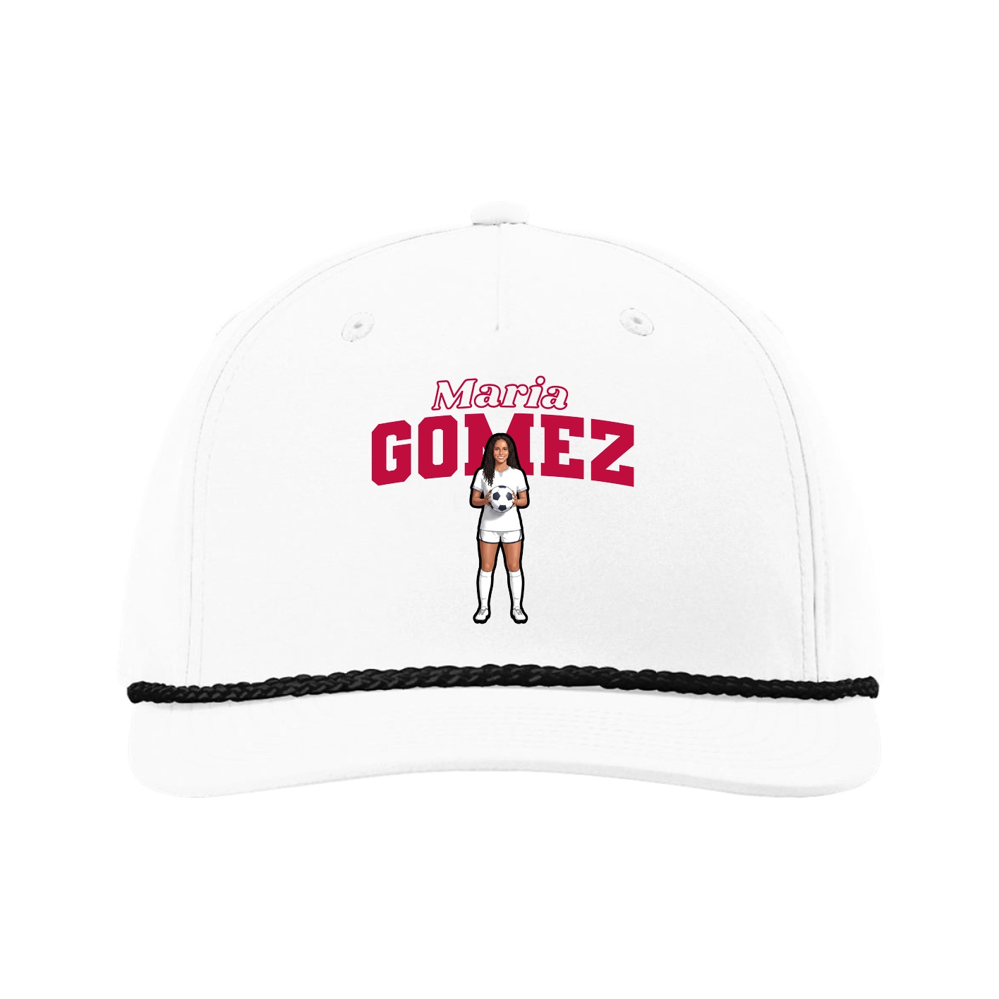 Five-Panel Classic Rope Cap — Name Arch in White