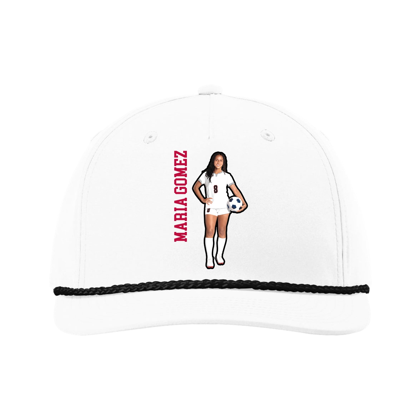 Five-Panel Classic Rope Cap — Name Vertical in White