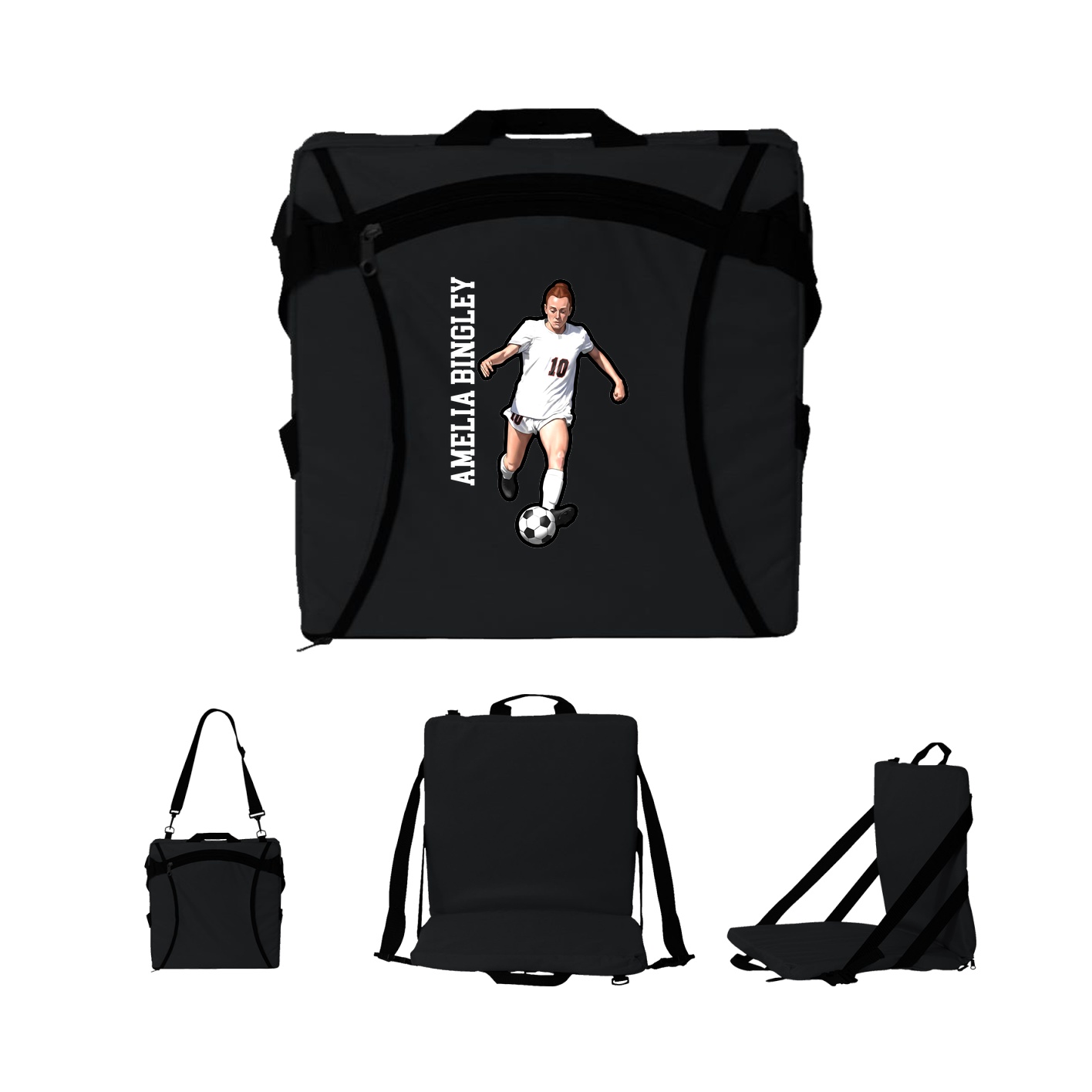Folding Stadium Seat — Name Vertical in Black
