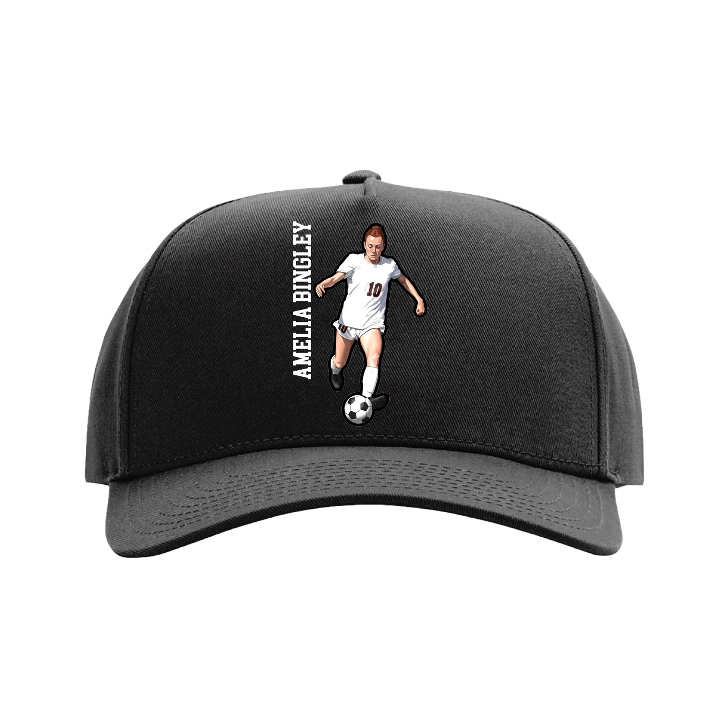 Full Fabric Five-Panel Champ Cap — Name Vertical in Black