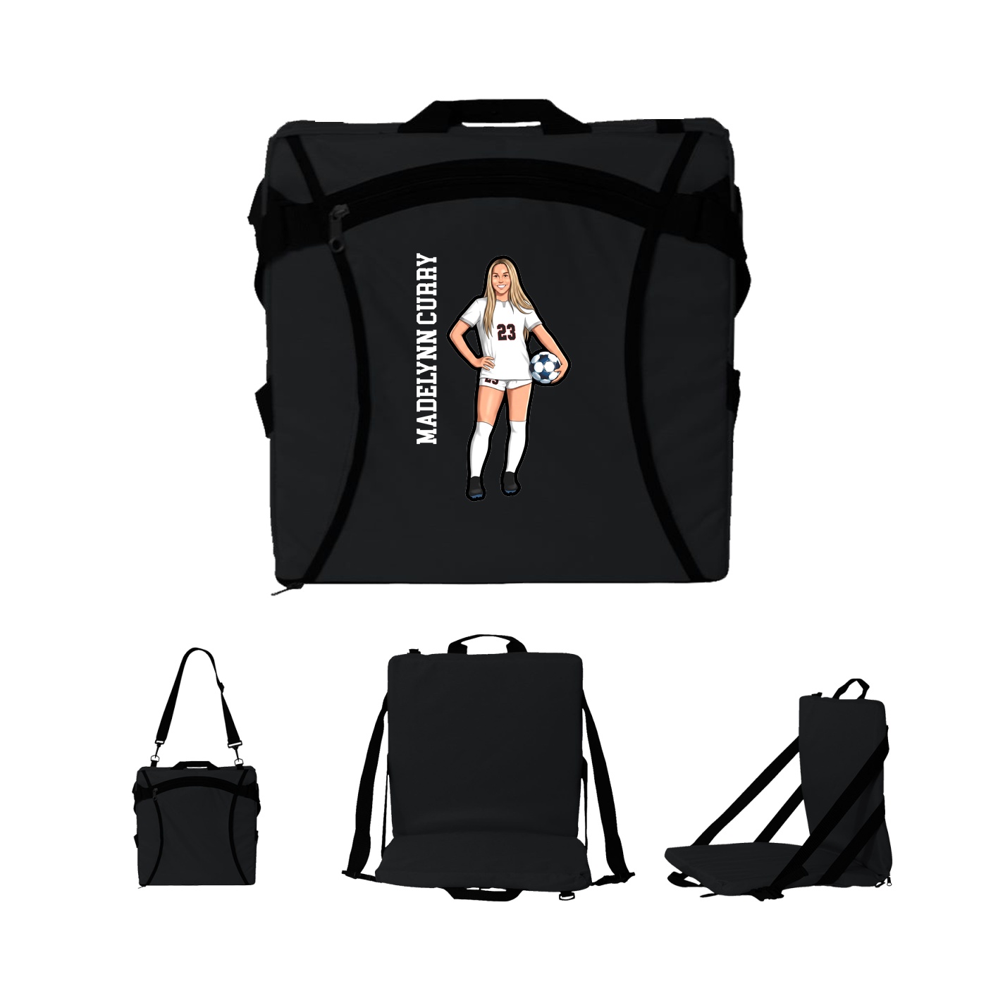 Folding Stadium Seat — Name Vertical in Black