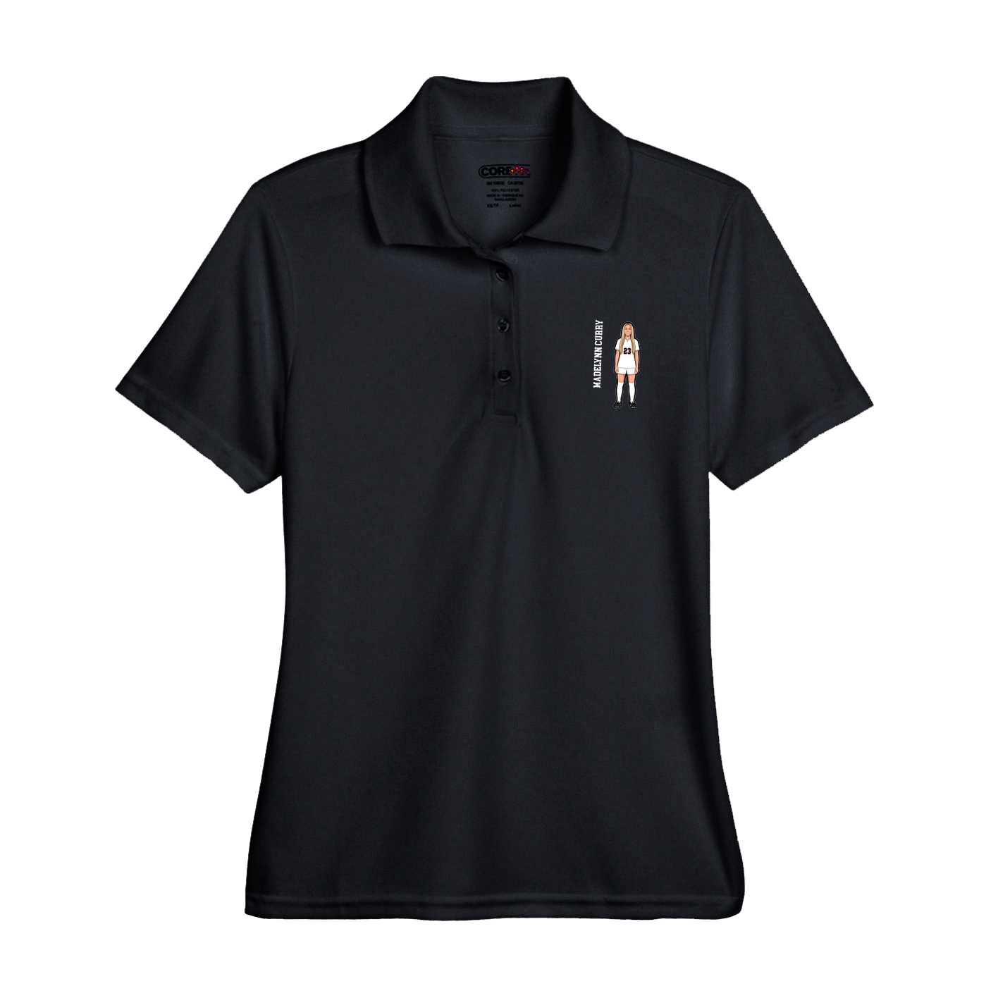 Womens Performance Polo — Name Vertical in Black