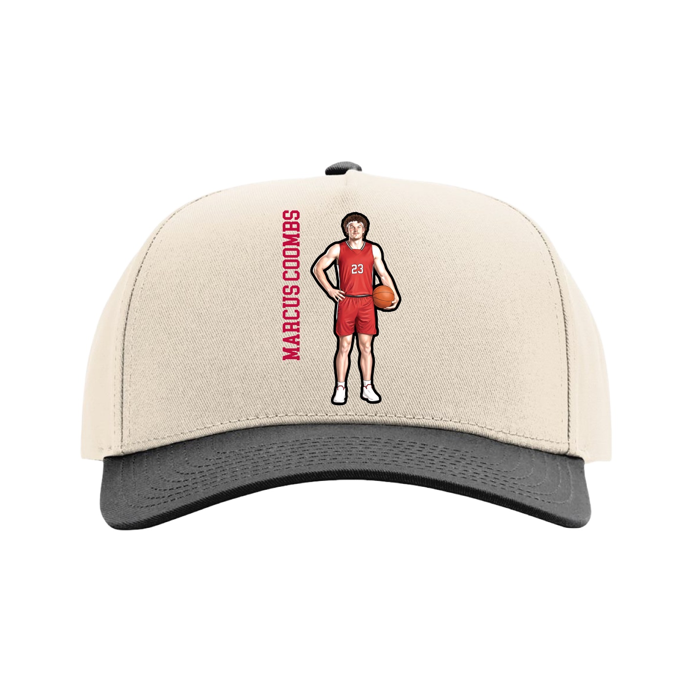 Full Fabric Five-Panel Champ Cap — Name Vertical in Cream/Black