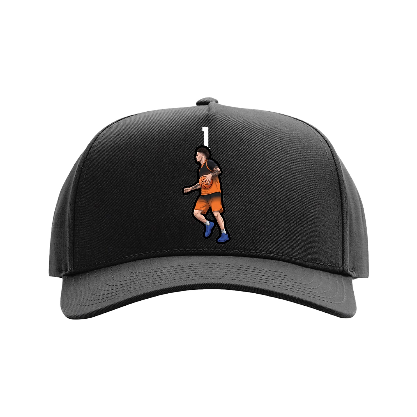 Full Fabric Five-Panel Champ Cap — Number Top in Black