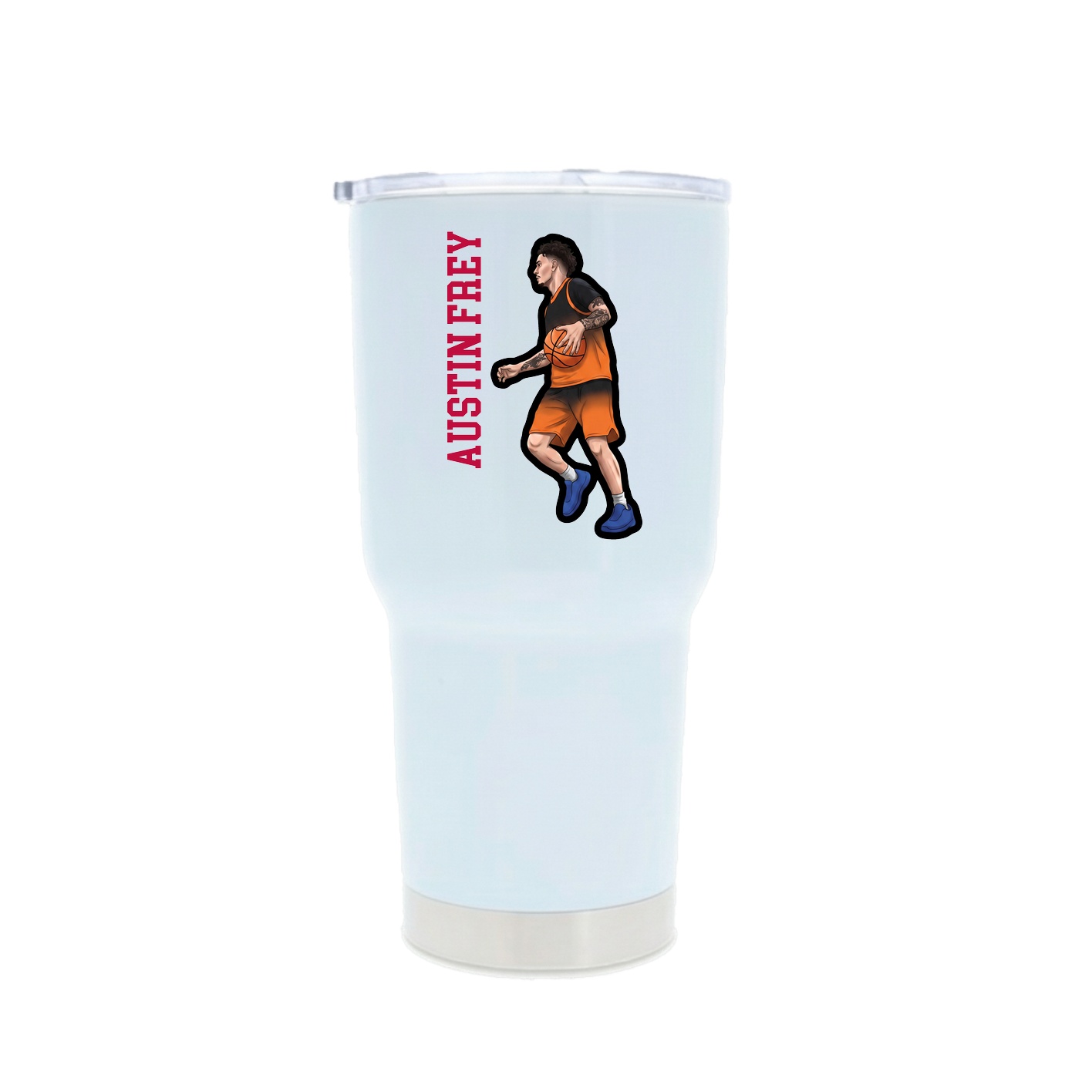 30oz Stainless Steel Tumbler — Name Vertical in White