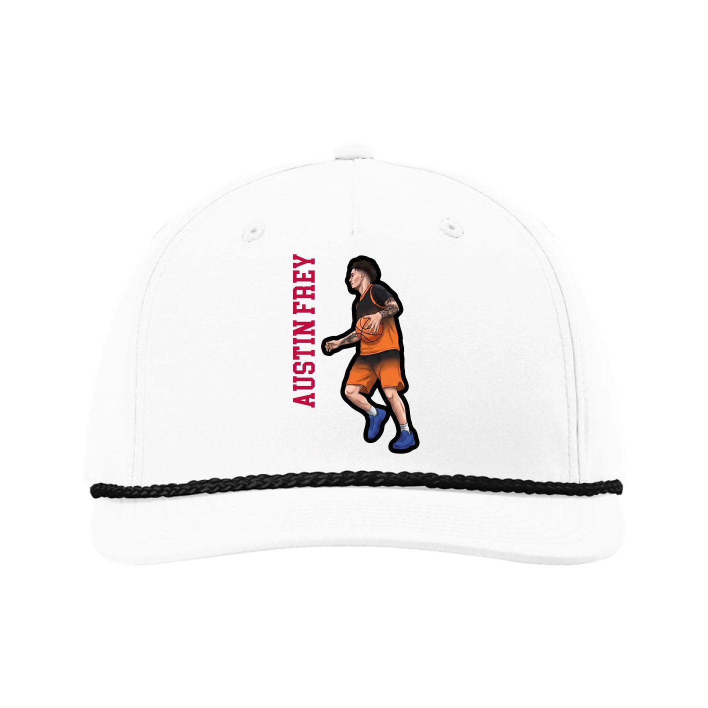 Five-Panel Classic Rope Cap — Name Vertical in White