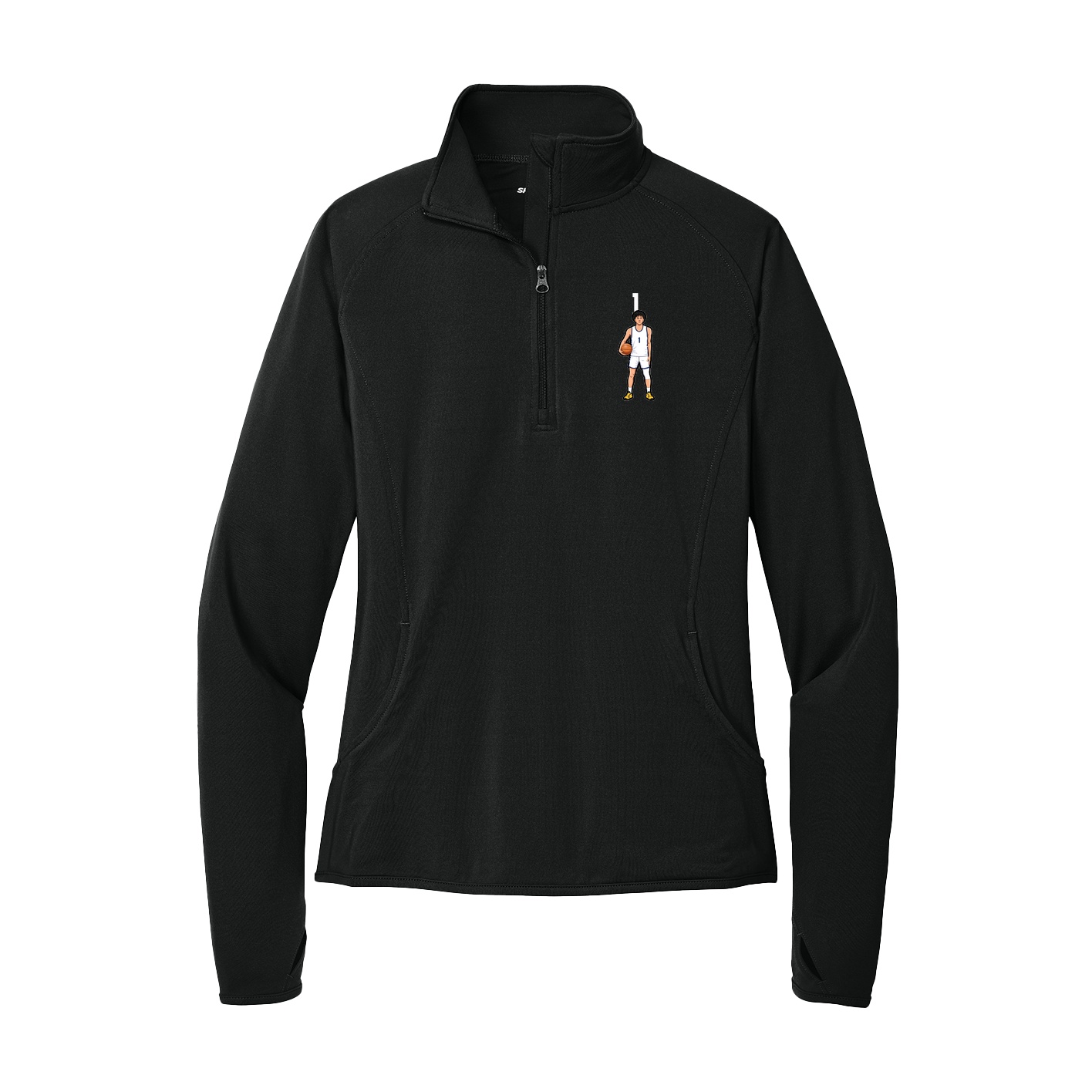 Women's Q-Zip Pullover — Number Top in Black