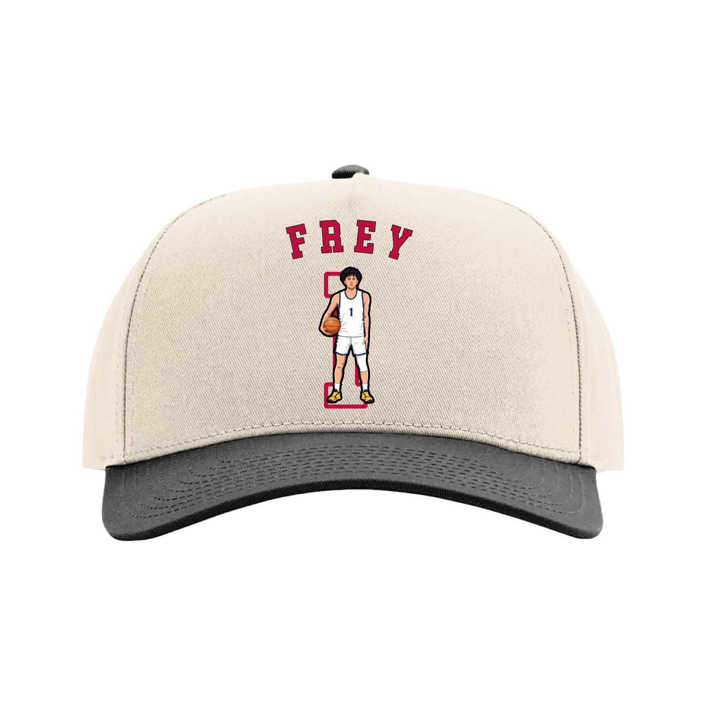Full Fabric Five-Panel Champ Cap — Shirsey Arch in Cream/Black