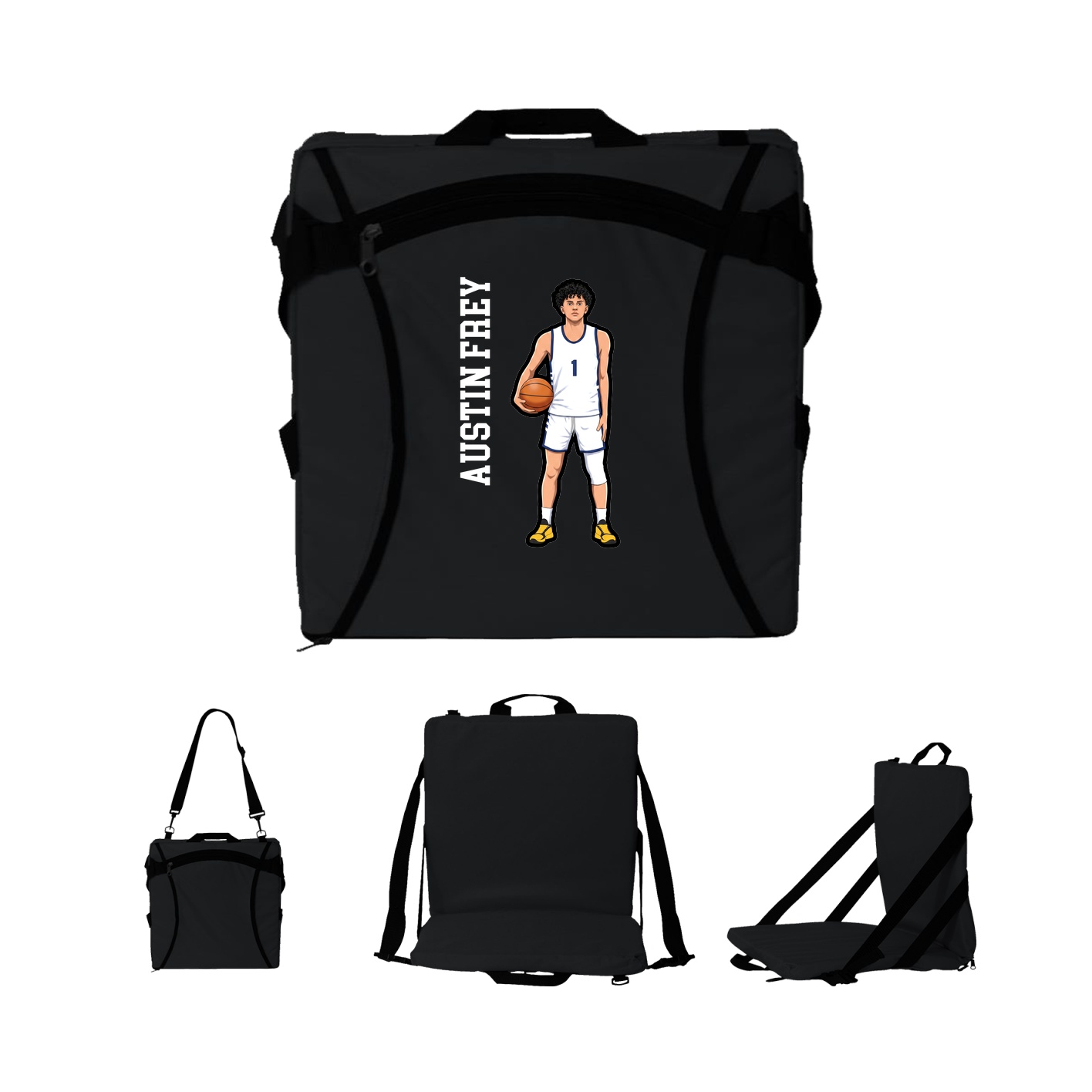 Folding Stadium Seat — Name Vertical in Black
