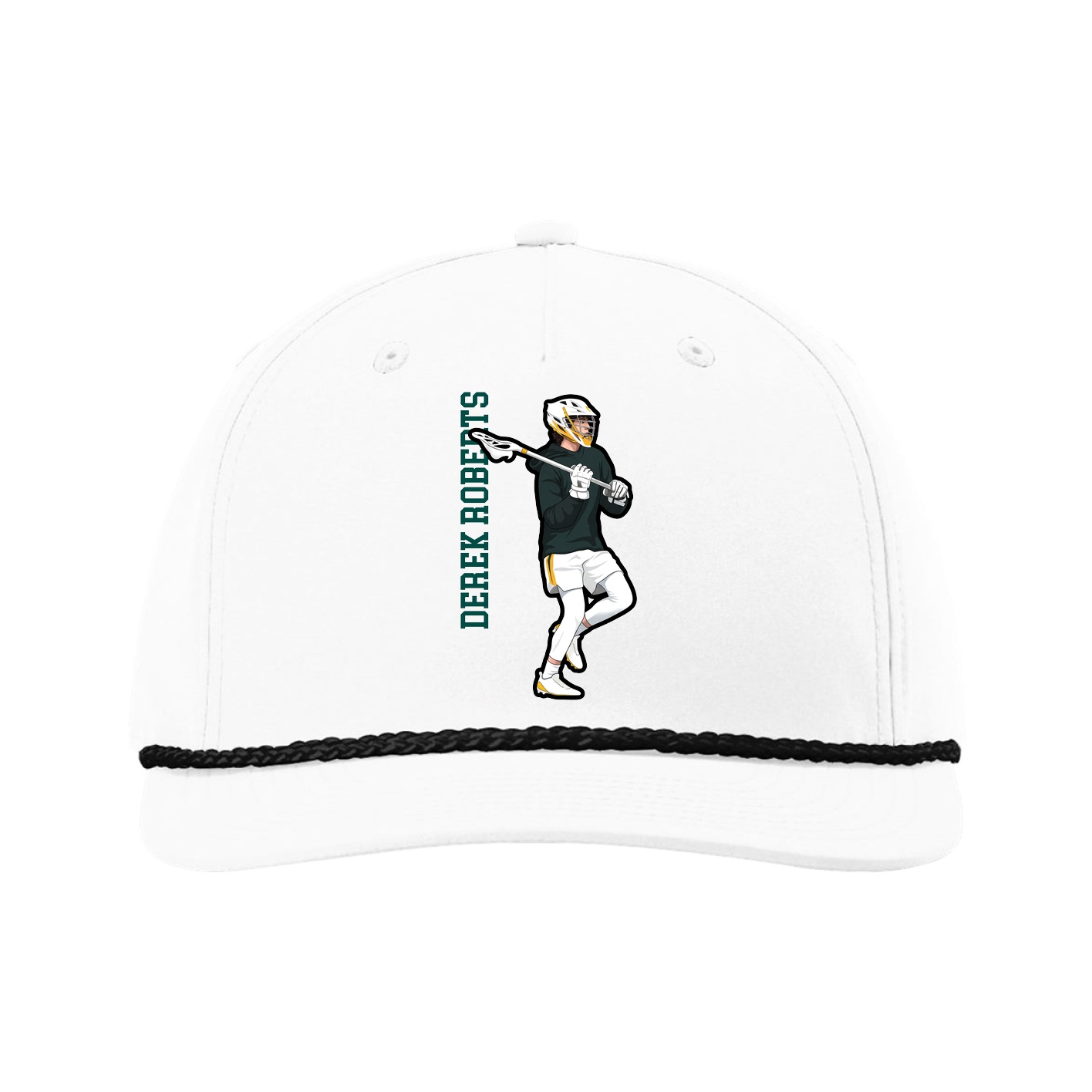 Five-Panel Classic Rope Cap — Name Vertical in White