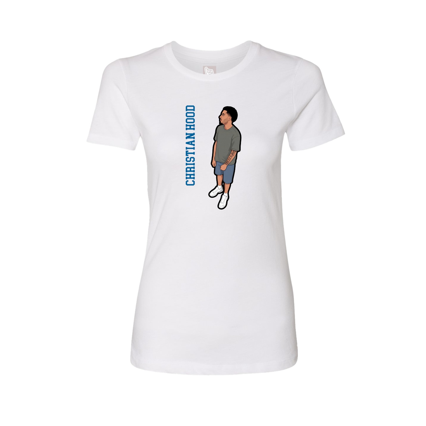 Fitted Women's Tee — Name Vertical in White
