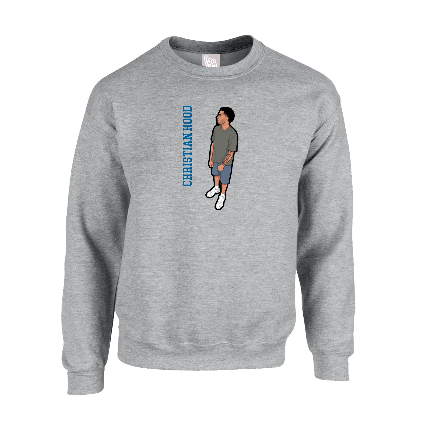 Fleece Crew — Name Vertical in Grey