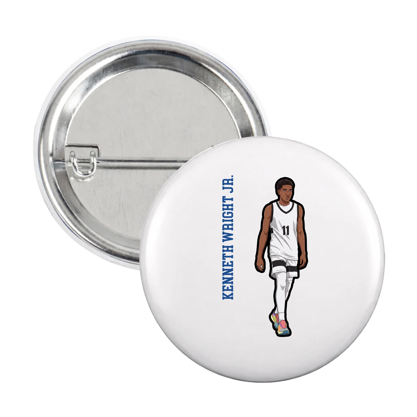 Game Day Button — Name Vertical in White