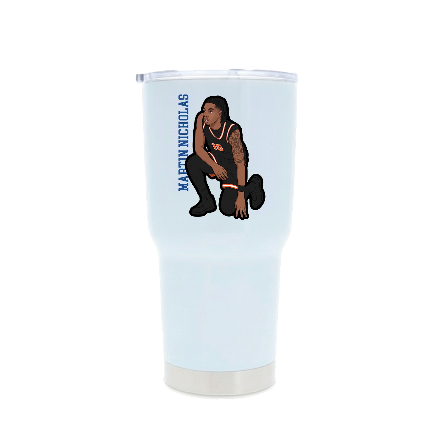 30oz Stainless Steel Tumbler — Name Vertical in White
