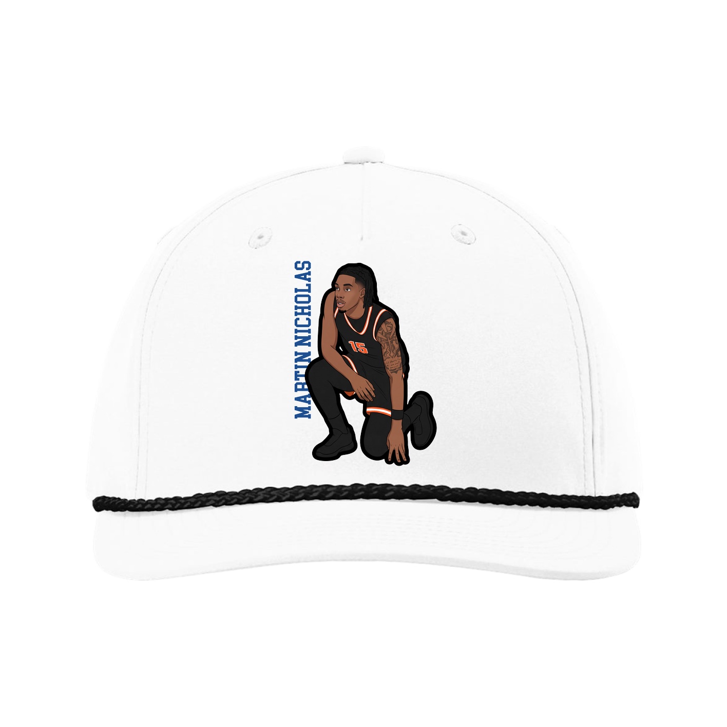Five-Panel Classic Rope Cap — Name Vertical in White